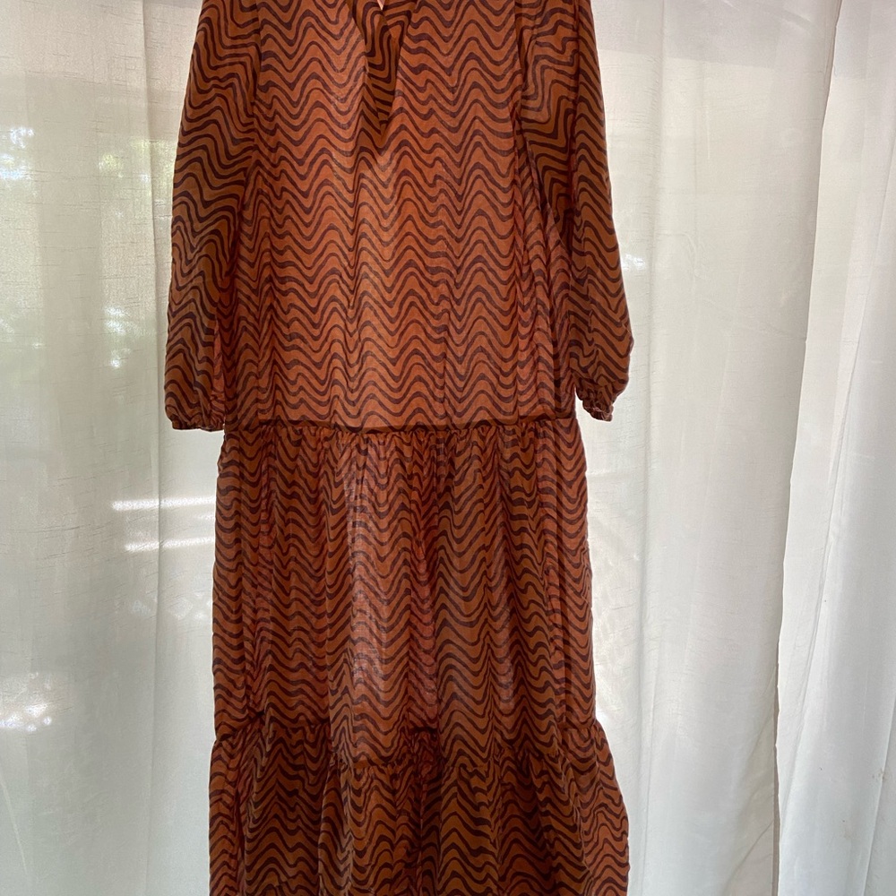 Zara Brown Zigzag Long Sleeve Dress